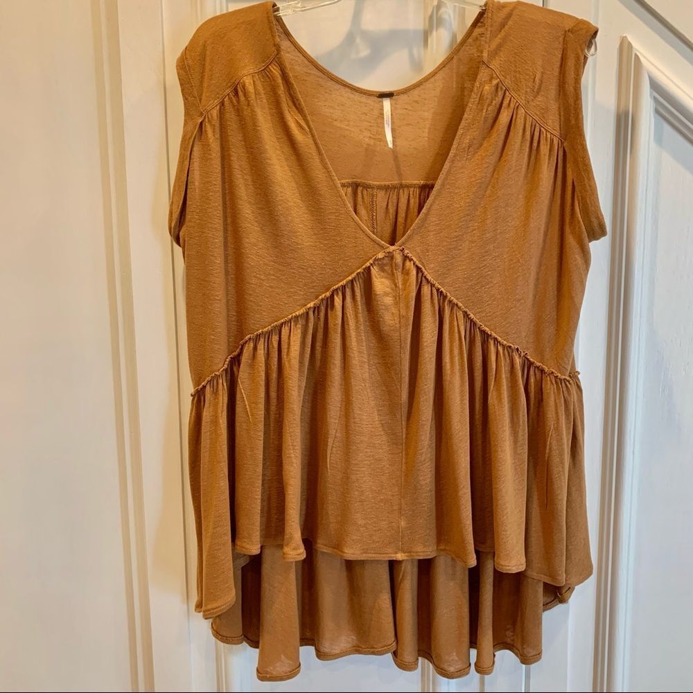 Free People Rust Colored Boho‎ Ruffled Top XS